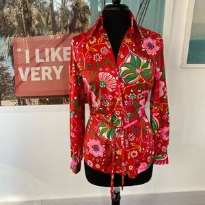 70’s Belted Blouse with Awesome Collar Sz M